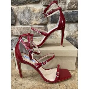 Steve Madden Senna Red Patent Strappy Square Toe Stiletto Heel Sandals 10 New